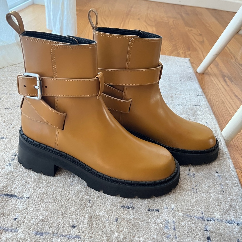 By far Stylish Tan Leather Combat Boots